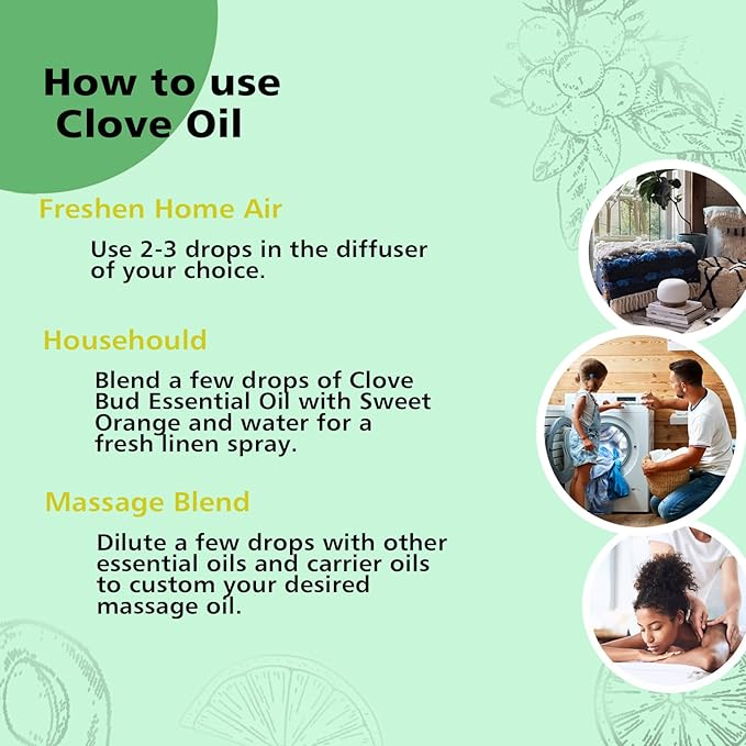 Clove Oil 1 Oz, 100% Pure Clove Bud Essential Oil for Teeth and Gums, Natural Aromatherapy Essential Oils for Diffuser, Skin and Hair Care