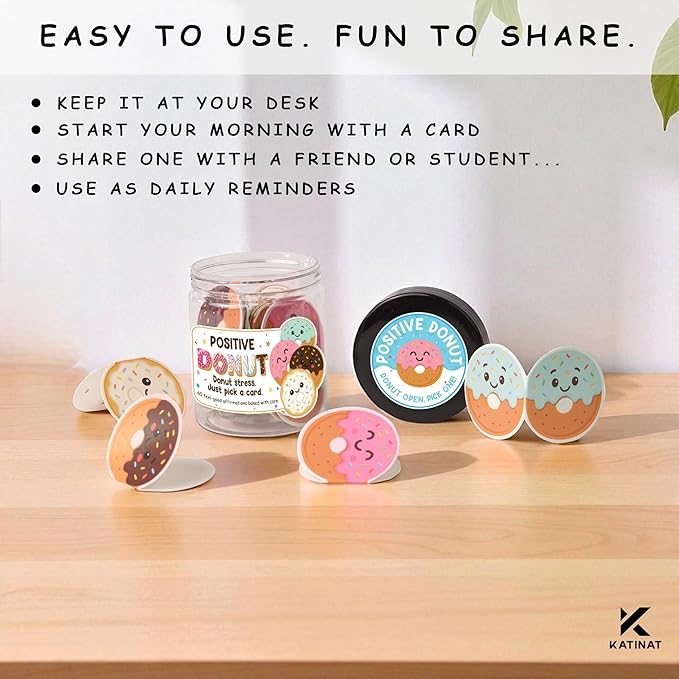 Positive Donut Jar, Emotional Inspirational Support 60 Affirmation Cards, Stocking Stuffers for Teen Girls, Birthday Gifts for Teenage Girls, Teen Girl Gifts Trendy Stuff