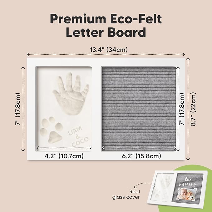 Baby Hand and Footprint Kit with Felt Letterboard - Personalized Baby Gifts for Boys Girls, Newborn Baby Footprint Kit, Dog Paw Print Kit, Baby Keepsake Frame (Alpine White)