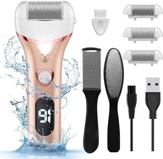 Electric Foot Callus Remover, Rechargeable Portable Electronic Foot File Pedicure Kits, Waterproof Foot Scrubber File, Professional Pedicure Tools, Foot Care for Dead Skin Ideal Gift, 3 Rollers