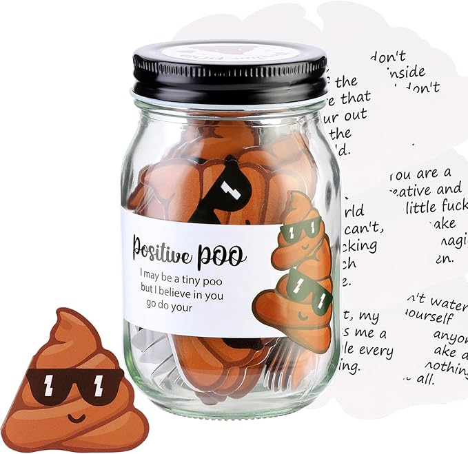 60 PCS Positive Poo Cards Jar, Emotional Support Jar, Poo Affirmation Cards, Inspirational Gifts for Women, Cheer Up Gifts, Funny Positive Gift for Women, Teen Girl