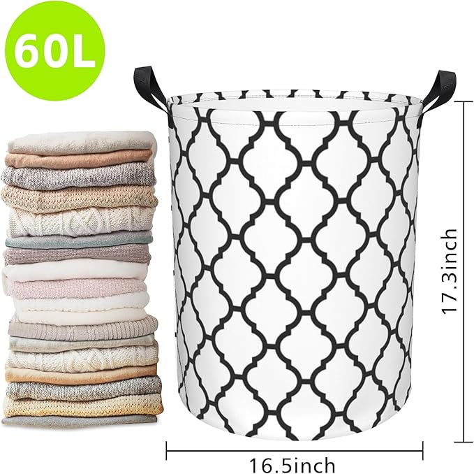 Laundry Basket Moroccan Pattern Laundry Basket Oxford Cloth Laundry Hamper Large Storage Baskets Toy Organizer Tote Bag For Bedroom Clothes Bathroom 17.3(H) x16.5(D) Inch