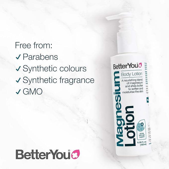 BetterYou Magnesium Body Lotion - Body Cream with Magnesium And Shea Butter - Softens Skin, Relaxes Muscles - Nourishing And Lightweight - 6.08 oz