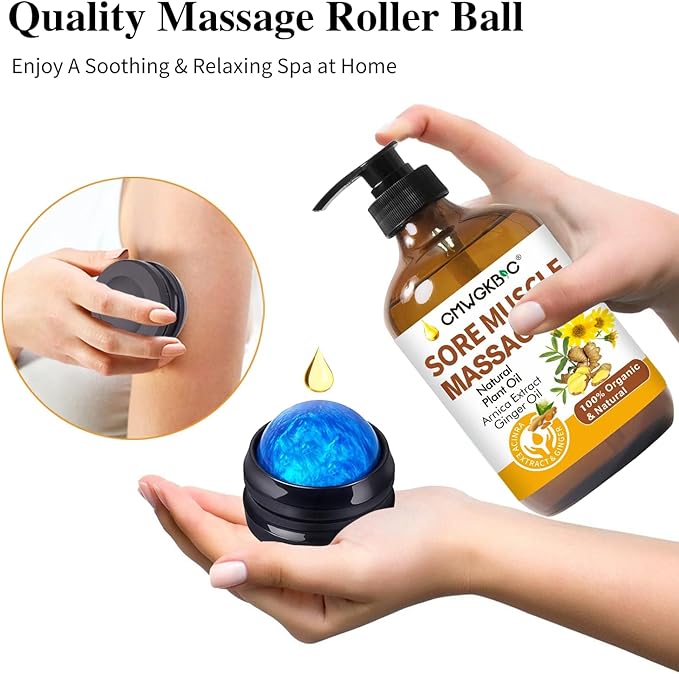 Massage Oil for Massage Therapy,Lymphatic Drainage-Ginger Oil Sore Muscle Arnica Oil &Lavender Oil Relaxing Massage Oils for Date Night,Massage Ball,Christmas Gifts for Men,Stocking Stuffers for Women