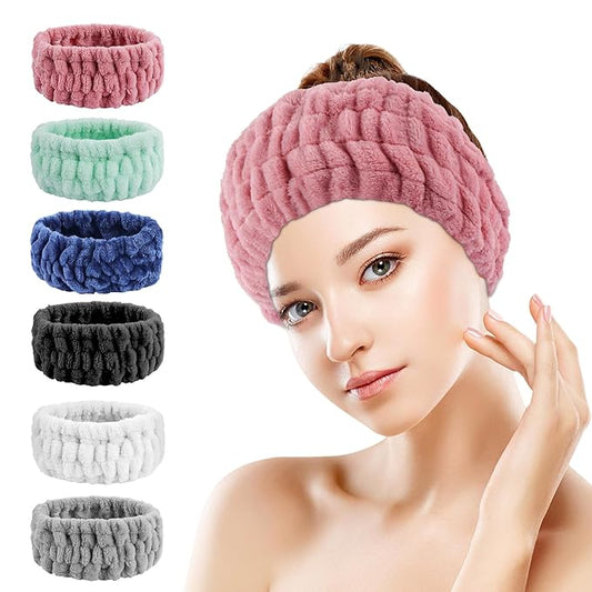 6PCS Spa Headband for Women – Soft Terry Cloth Hairband for Facial Makeup, Face Washing, Masking, Showering, and Spa Treatments (Multiple colors)