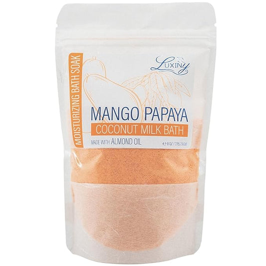 Luxiny Vegan Milk Bath Soak Made with Coconut Milk Powder & Sweet Almond Oil Which Creates A Bath Bomb Dust Soothing Fizz, 8oz (Mango Papaya)