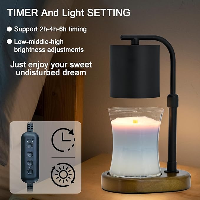 Candle Warmer Lamp Timer - Adjustable Black Candle Lamp Warmer, Birthday Gifts for Women, for Mom, House Warming Gifts New Home, Candle Warmer for Jar Candles with 2 Bulb
