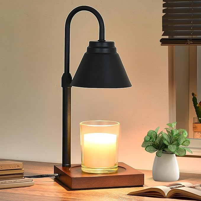 Candle Warmer Lamp with Timer Adjustable Height,Dimmable Candle Warmer for New Home Decor,Wax Warmer Lamp for Jar Candles with 2 Bulbs for Women Gift and House Warming Gift,Black
