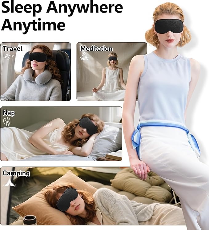 3D Contoured Sleep Mask, Light Blocking Eye Masks for Sleep, Breathable and Washable Sleeping Mask for Women Men, Adjustable Sleeping Eye Mask for Travel, Nap, Car and Office