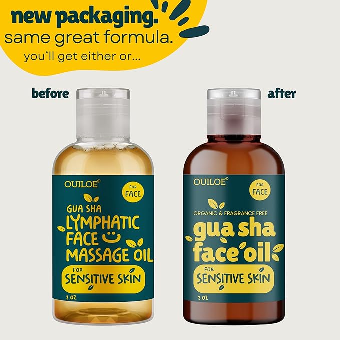 Gua Sha Oil for Sensitive Skin - Face Oil Gua Sha Massage - Lymphatic Anti Aging Facial Massage Oil - Safe for Acne Prone Skin, Non Comedogenic, Fragrance Free, Natural & Non Greasy, 2oz