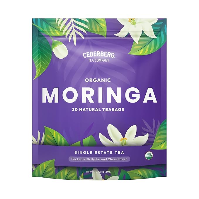 Cederberg Tea Company Organic Moringa Tea — 30 Tea Bags | Organic Herbal Tea From Single Origin | Eco-Friendly Tea Bags | Non-GMO Caffeine Free Tea With Zero Sugar