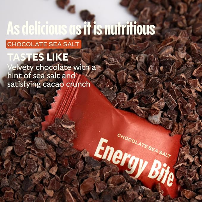 GEM Energy Caffeinated Bite | Holistic Sustained Energy | Supports Metabolism, Stamina & Endurance | 40mg Caffeine, Ginseng Root, L-Theanine | Chocolate Cacao Sea Salt | 7 Servings