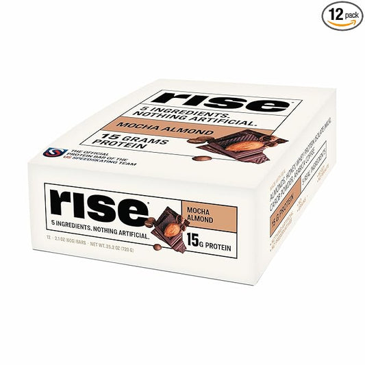 Rise Whey Protein Bars - Mocha Almond | Breakfast Bar & Protein Snack 15g Protein 4g Fiber Just 5 Whole Food Ingredients Gluten-Free Soy Free