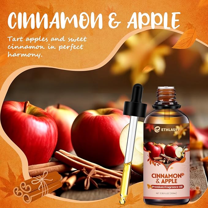 Cinnamon Apple Essential Oil, 100ml Fall Essential Oil for Diffusers for Home, Autumn Scented Oils for Candle & Soap Making, Bath Bombs, Massage - 3.38FL.OZ
