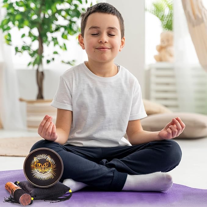Tibetan Singing bowl Set - Easy To Play Cat Design Meditation Mindful 7 Chakra Sound Healing Handcrated Gift By HIMALAYAN BAZAAR