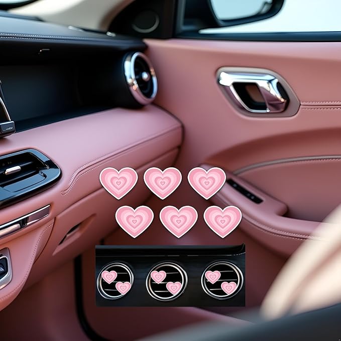 6 Pcs Heart Air Vent Clips, Cute Heart Car Air Fresheners Vents Clips Funny Cars Diffuser Vent Clips Cars Interior Decor Charm Cute Car Accessories,Decoration for Women Automotive (Pink Heart)