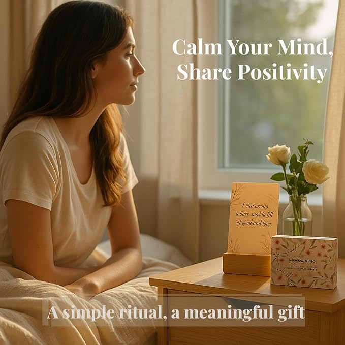 Positive Affirmation Cards for Women – 50 Daily Affirmations for Mindfulness, Self- Care & Meditation with Wooden Stand | Inspirational and Motivational Birthday Gifts for Women, Mom & Friends