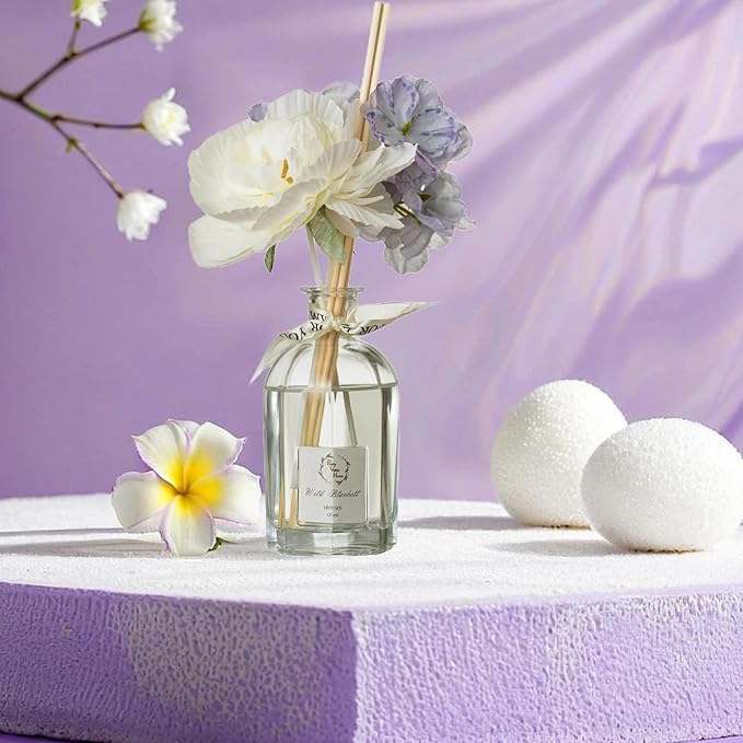 Reed Diffuser Set, Pretty Valley Home Dried Flowers Diffuser 120Ml / 4.05 fl OZ Gift Box - Includes Sticks, Long Lasting Fragrance Oil and Glass Bottle for Office Living Room Decor (Wild Bluebell)