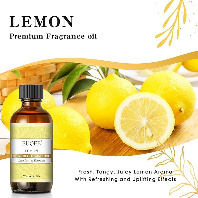EUQEE Lemon Fragrance Oi Premium Essential Oil with Glass Dropper for Diffuser, DIY Bath Bombs, Candle Making - 2.02 Fl oz/ 60ML
