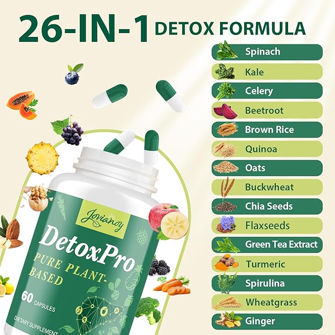 1000 MG Detox & Cleanse Capsules, 26-in-1 Plant-Based Formula, Liver & Colon Cleanse, Heavy Metal Detox for Women & Men, Natural Trace Binder, Antioxidant & Digestive Support, Vegan, 60 Counts