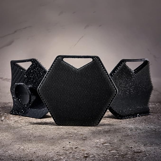 TOOLETRIES Body Scrubber - Exfoliates & Deep Cleans - Silicone Shower & Bathroom Accessory with Bespoke Bristles and Ergonomic Handles - Charcoal