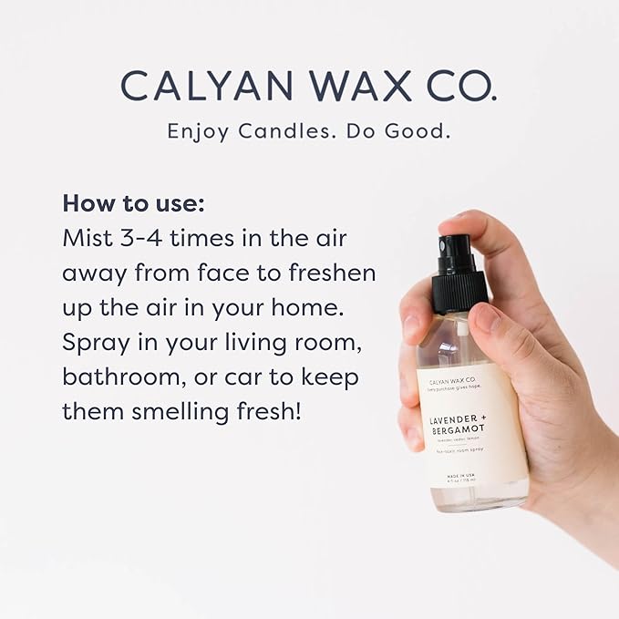 Calyan Wax Co. Non Toxic Room Spray, Evergreen + Eucalyptus Air Freshener, Non Aerosol Natural Room Mist, Aromatherapy Spray with Essential Oils, 4fl oz