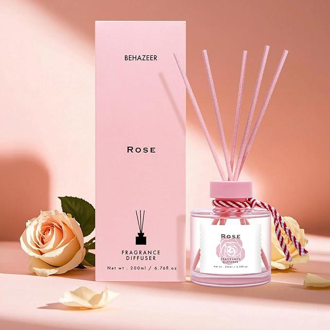 Rose Reed Diffuser Set, 6.77OZ(200ML) Large Capacity Natural Non-Toxic Oil, Reed Diffusers Set for Home