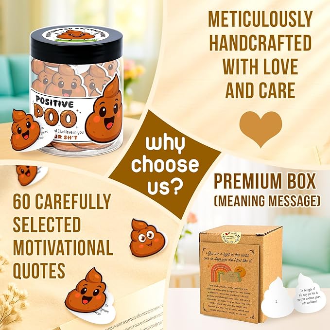Positive Poo Affirmation Cards - Emotional Support Poop - Poop Gifts for Adults Funny - Funny Gifts for Women, Men, Teens, Coworkers, Best Friend - Positive Poop Jar with 60 Cards