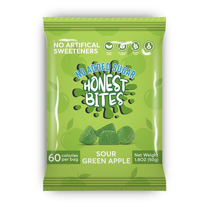 Honest Bites Low Sugar Sour Gummy Candy, Sour Green Apple Flavor - Low Calorie, Keto Friendly, Low Sugar Snack for Diabetics, Zero Carb - 6 Pack