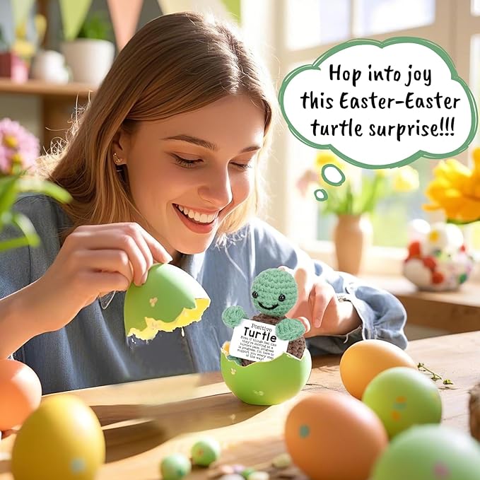 Funny Positive Turtle Gifts for Friend Christmas, Handmade Emotional Active Support Gifts for Coworkers, Creative Knitted Turtle Stocking Stuffers for Women Men, Cheer Up Gifts Positive Turtle Decor