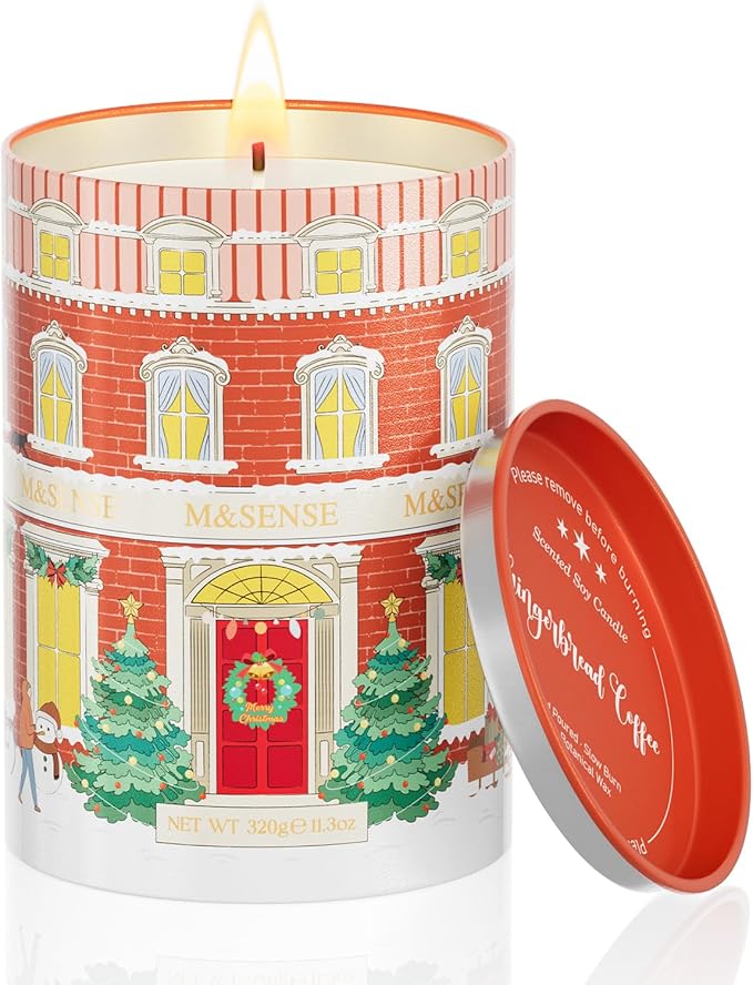 M&SENSE Gingerbread Coffee Christmas Candles, Aromatherapy Candle for Stress Relief Meditation Relaxing, Housewarming Gifts for Women Men, 11.3oz 70 Hour Long Burning