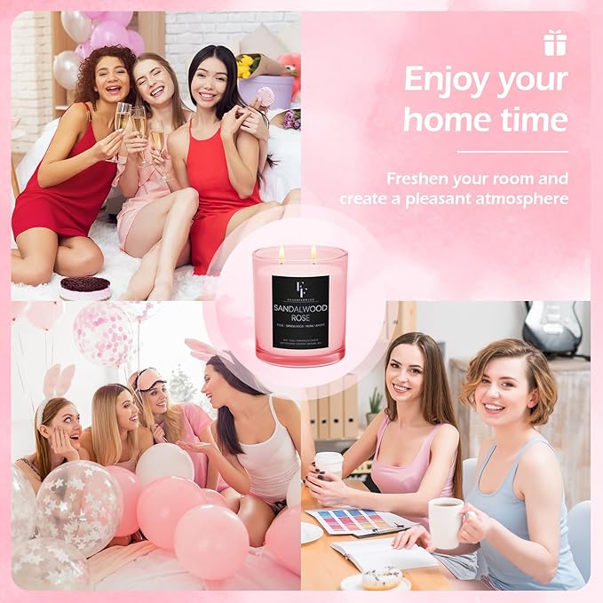 Sandalwood Rose Scented Candle, 2-Wick Luxury Soy Wax Candle, 9 oz Aromatherapy Candle Home Fragrance Candles Gift