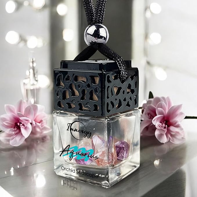 Innergy Aquarius Crystal Infused Car Air Freshener - Portable 8 ml. Hanging Essential Oil Diffuser for Vehicle, Long-Lasting Fragrance, Eco-Friendly Design, Freshness On The Go!