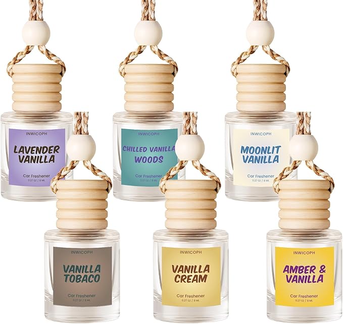 Car Air Freshener Diffuser 6 Pack Hanging Air Freshener, Hanging Air Fragrance Essential Oil Diffuser, Long Lasting Fragrance Fresheners Scents for Women