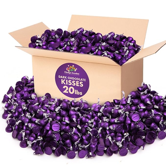 Dark Chocolate Kisses, 20lb Pack of Dark Chocolate Individually Wrapped, Ideal Purple Candy Bulk for Parties and Gatherings, Perfect Kisses Chocolate for Candy Buffets, Gift Baskets, and Sweet Treats
