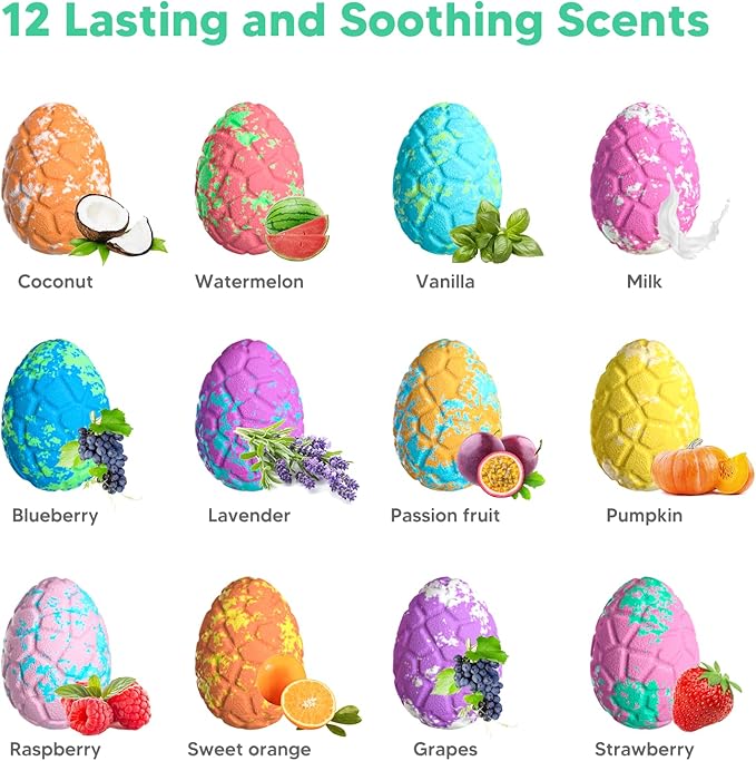 Bath Bombs for Kids with Surprise Inside, 12 Pack Kids Bath Bombs with Jungle Animal Toys for Boys Girls, Safe Handmade Fizzy Balls Dino Egg Bubble Safari Bath Bomb Gift Set for Easter Birthday
