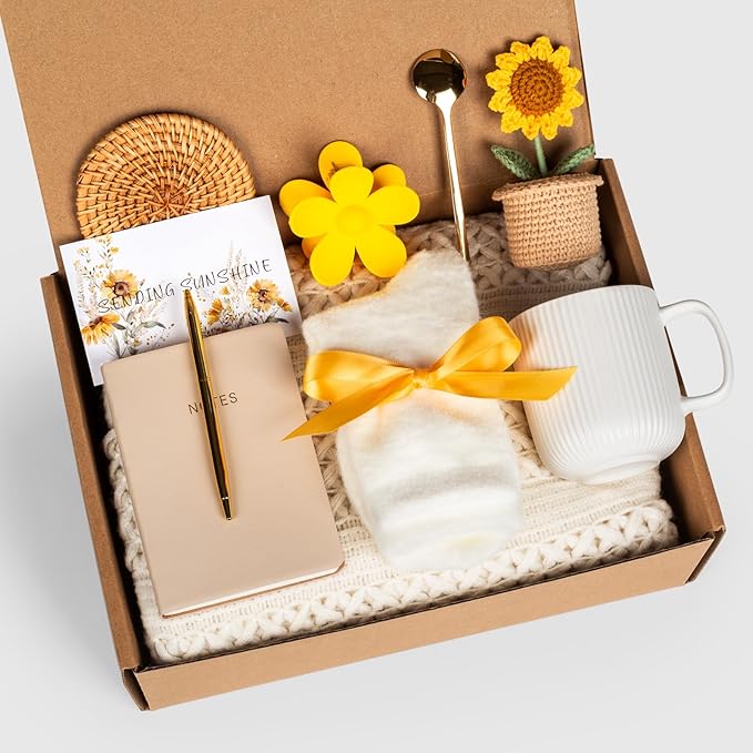 Birthday Gifts for Women, Self Care Get Well Soon Gift Basket for Women, Sending Sunshine Sunflower Thinking of You Care Package for Her, Friendship, Mom, Sister, Best Friend, Wife, Coworker