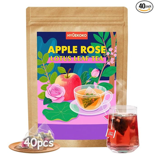 40 Bags Apple Rose Lotus Leaf Tea, Caffeine-Free Natural Ingredients Herbal Tea Bags, Support Digestion, No Additives, Daily Enjoyment Tea for Women