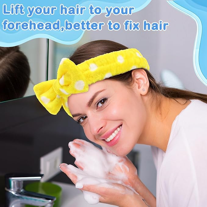 25 Pcs Spa Headband Bulk Makeup Headbands for Washing Face Cute Bow Hairbands Soft Coral Fleece Hairbands for Women Face Skin Care Makeup Spa Gift Shower Yoga (Cute Pattern)