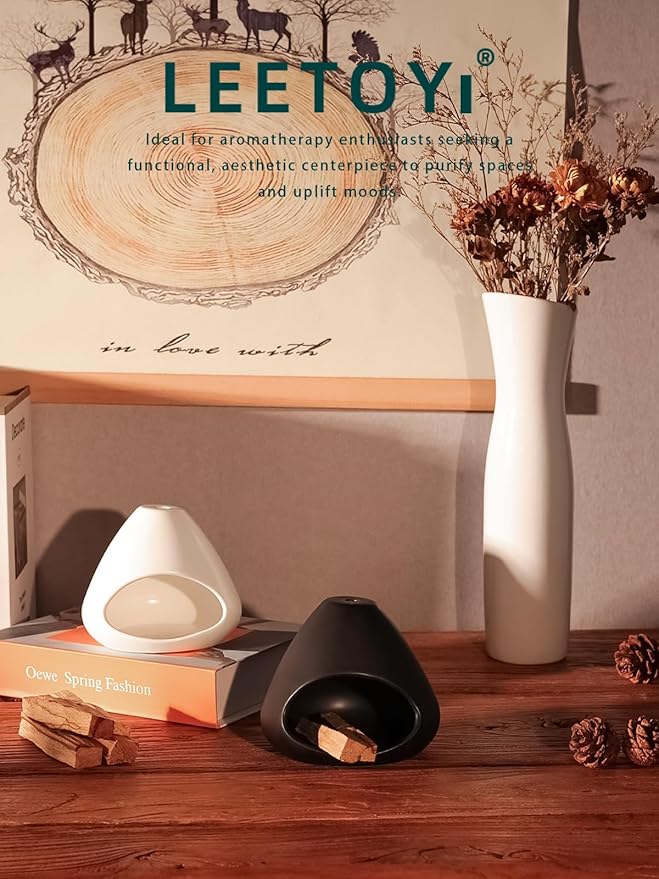 Ceramic Palo Santo Holder - Modern Incense Burner for Meditation,Yoga and Energy Cleansing - Wood Sticks Dish, Cone Burner - Inspired Home Decor Gift (Blak)