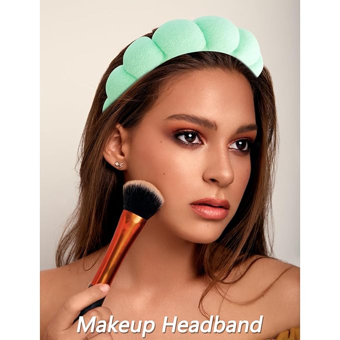 VELSCRUN Spa Headband, Makeup Face Wash Skincare Headbands, 5 Pcs Sponge Get Ready Frog Hairband Facial Wristband Hair Clip Set, Stuff for Teen Girls Women Trendy Fashion Hair Accessories Green