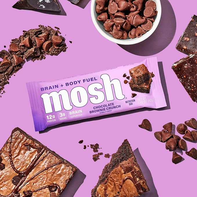 MOSH Chocolate Brownie Keto Protein Bars, High Fiber, Low Carb, Gluten Free, High Protein, Brain Healthy Snack, 12 Count