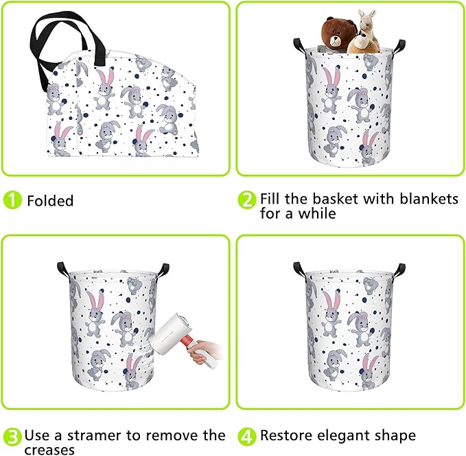 Laundry Basket Cartoon Rabbits Laundry Hamper Large Laundry Basket Storage Basket Tote Bag Collapsible Organizer Basket for Bathroom,Laundry,Bedroom 17.3 x16.5 Inch