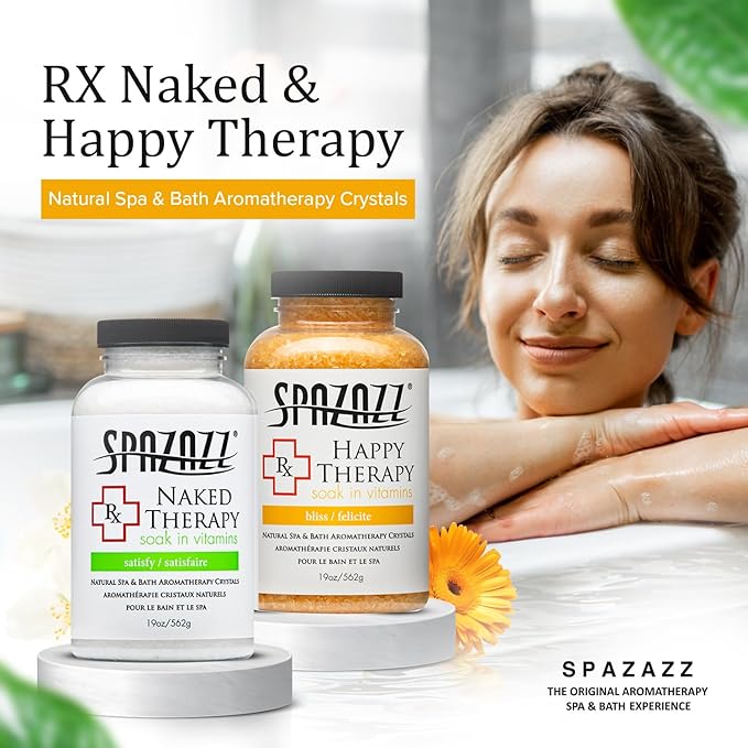Spazazz Hot Tub Aromatherapy Bath Salt Crystals 2 Pack- Happy and Naked Therapy 19 oz Jars Plus a Spazazz Rubber Duck- Relaxing Hot Tub Aromatherapy Bath Salts- Safe for All Spa and Hot Tub Equipment