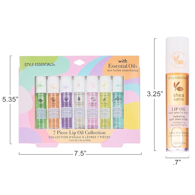 EXPRESSIONS 7pc Lip Oil Collection with Essential Oils - Hydrating Roll On Lip Oils Infused w/Natural Healing Essential Oils - Rollerball Lip Oils, Vitamin Enriched Lip Glow Oil Set