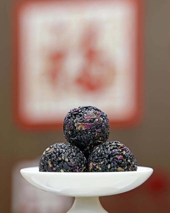 Organic Rose Black Sesame Balls Snacks Specially Added Natural Heavy Petal Rose Pure Honey Handmade Black Sesame Pills Plant Protein Sources Vegan Snacks(1 Bag rose)