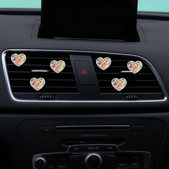 6 Pcs Heart Car Air Fresheners Vents Clips, Cute Heart Car Decor, Floral Scent, Red