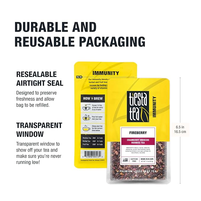 Tiesta Tea - Fireberry, Loose Leaf, Cranberry Hibiscus Rooibos Tea, Premium Non-Caffeinated Rooibos Blend, Make Hot or Iced & Brews Up to 25 Cups, 1.7oz Resealable Pouch, Pack of 6