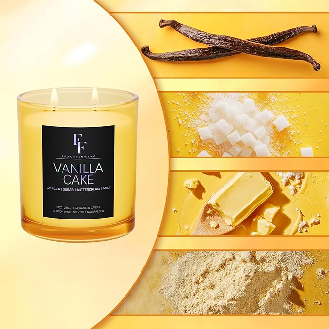 Vanilla Cake Scented Candle, 2-Wick Luxury Soy Wax Candle, 9 oz Aromatherapy Candle Home Fragrance Candles Gift