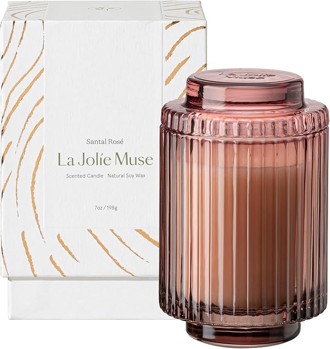 LA JOLIE MUSE Santal Rose Candle, Candle Gifts for Women&Men, Natural Soy Candles for Home Scented, Luxury Jar Candle, 40 Hours Burning Time, 7oz